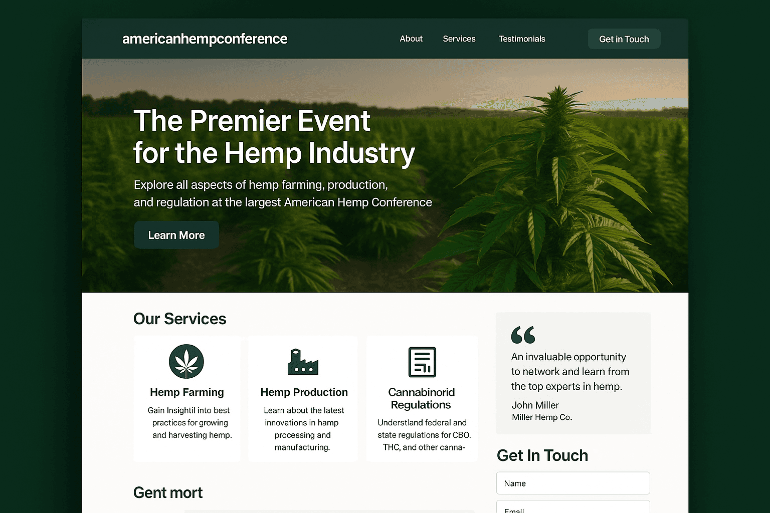americanhempconference.com website mockup